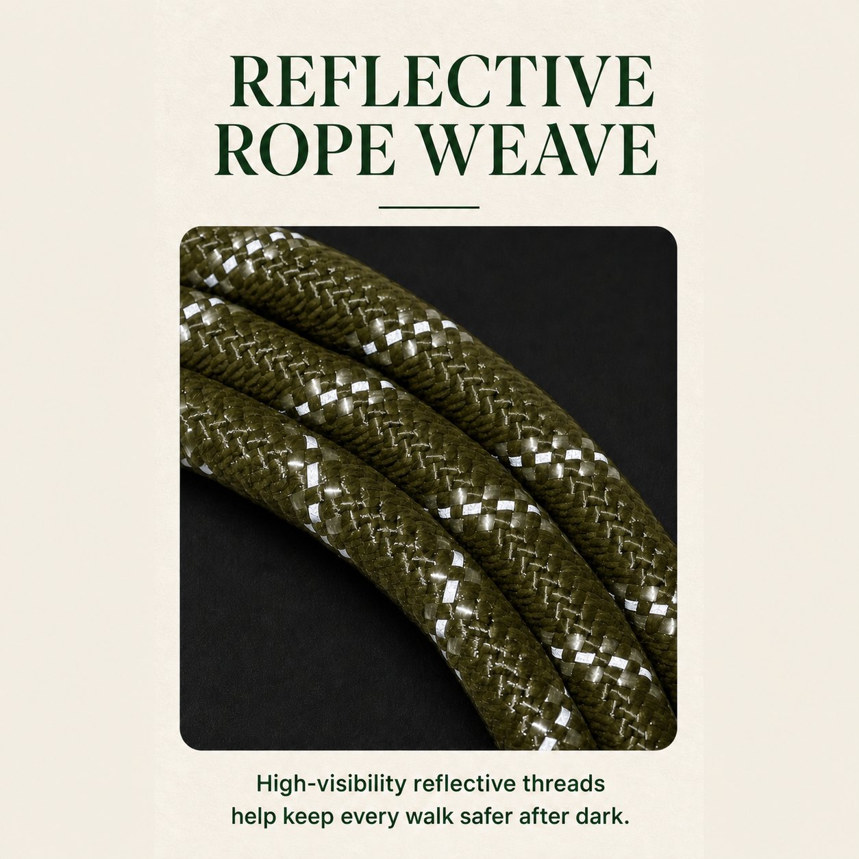 HERDWILD Reflective Rope Dog Leash - Olive Green