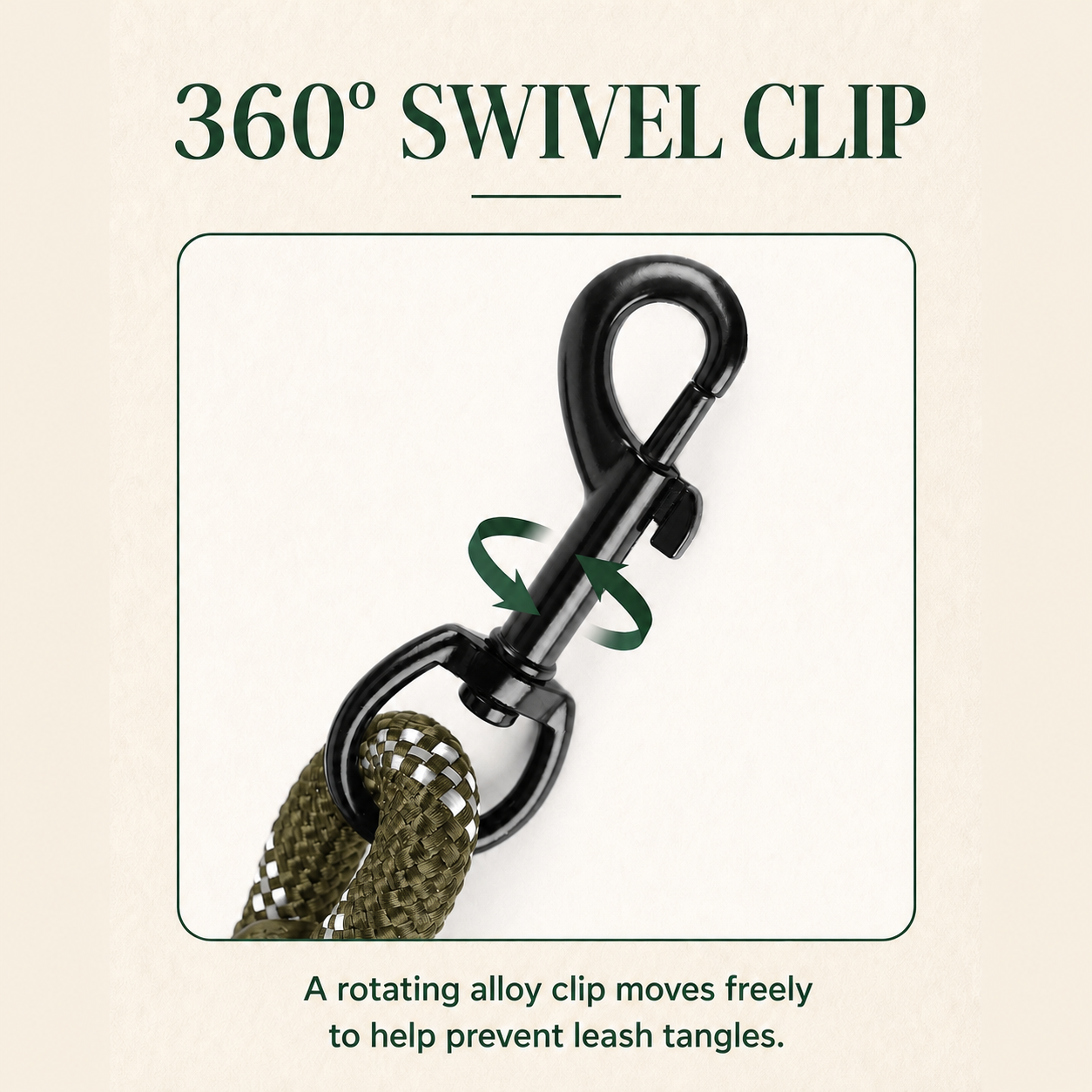 HERDWILD Reflective Rope Dog Leash - Olive Green