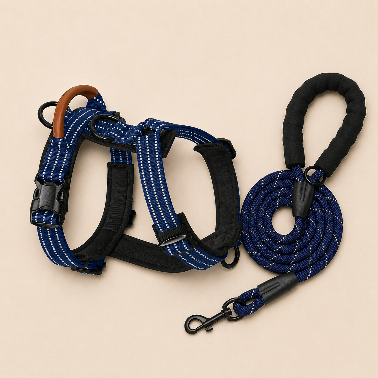 HERDWILD Reflective Harness & Leash Set - Navy Blue
