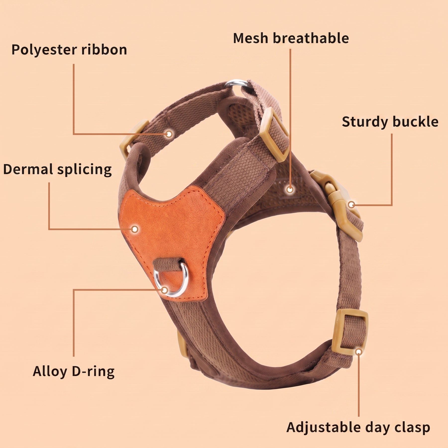 HERDWILD Breathable Dual-Clip Dog Harness - Chestnut Brown