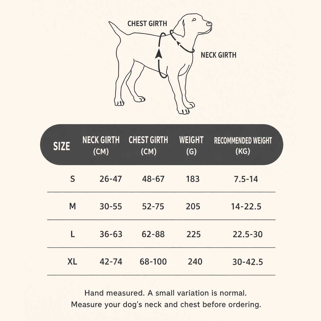 HERDWILD reflective dog harness and leash set size guide