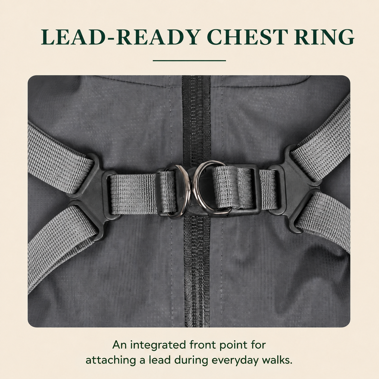 Raincoat detail - lead-ready chest ring